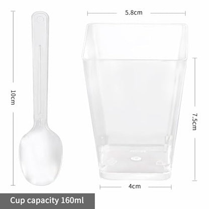 50 Pack Dessert Cups with Spoons, 5oz Plastic Yogurt Parfait Cups, Mini Square Dessert Cups with Spoons, Transparent Dessert Shooter Cups for Pudding, Mousse, Fruit, Dessert and Ice Cream