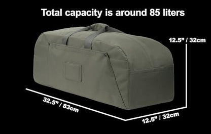 85L Military-Style Duffle Backpack with Rigid Panels | Built for deployment gear, work equipment, camping supplies, vehicle storage, and checked travel. - color: Olive Green