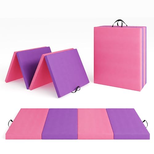 Folding Gymnastics Mat & Exercise Mats&Gymnastics Tumbling Mats-Thick Portable Home Gym Floor Pad for for Pilates, Aerobics, and Martial Arts Fitness Training，Four Pads Folding design