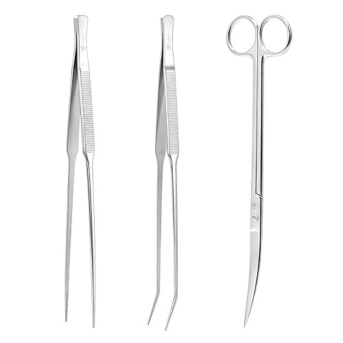 LINLAN 9.8-Inch Aquarium Aquascaping Tool Kit, Fully Rounded Edges Curved Scissors and Tweezers, Mirror Polished, for Aquatic Plant Planting, Layering Shaping & Daily Maintenance - size: Mirror Silver