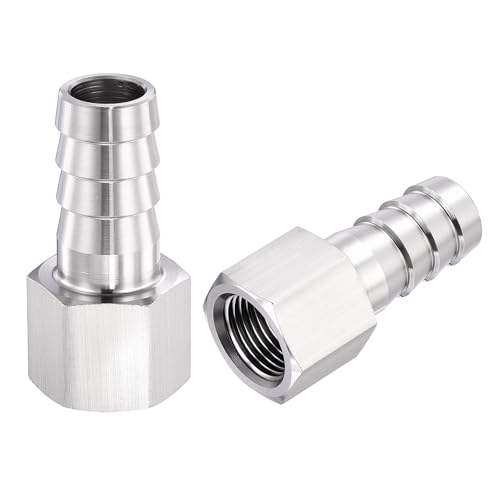2 Pack Stainless Steel Hose Barb to NPT Female Adapter, 5/8" Barb x 3/8" NPT Female for Industrial, Automotive, Fluid Transfer, Home Gardening, and Water Treatment - size: 5/8" Barb To 3/8" NPT Female