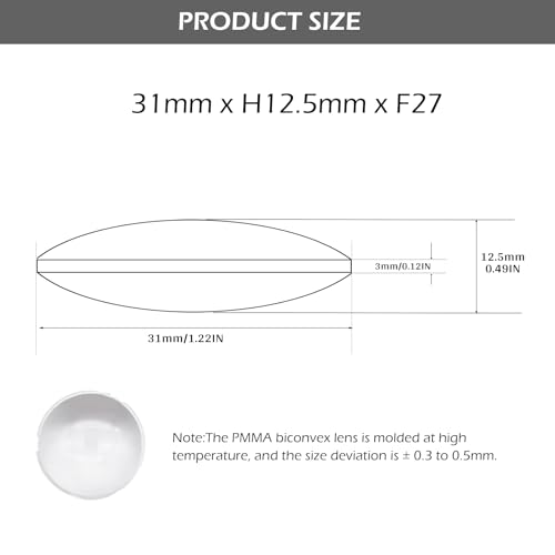 Double Convex Lens - 31mm Diameter, 27mm Focal Length, Optical biconvex Lens for Physics Experiments, Photography, Magnifying, and DIY Projects - Pack of 2pcs (31mm x H12.5mm x F27) - size: 31mm x H12.5mm x F27