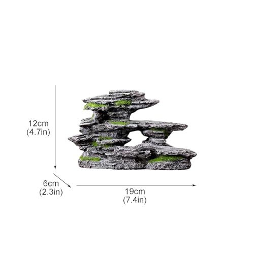 Fish Tank Decorations, Mountain View Aquarium Ornament, Artificial Mountain Hill View Stone for Betta Snails Turtle Hiding Playing(12cm)