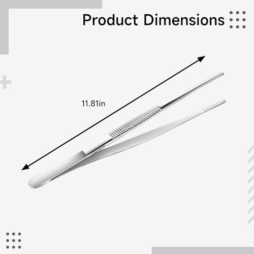 2 Pcs Stainless Steel Tweezers, 11.8 in (30 cm) Extended Length, Round and Curved Tip, 304 Grade, for Repairing, DIY Crafts, Aquascaping, Feeding, Chef's Food Styling, Anti-Corrosion