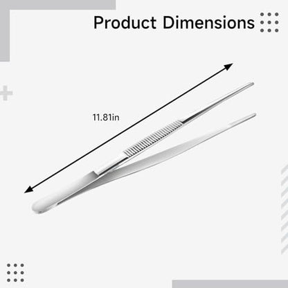 2 Pcs Stainless Steel Tweezers, 11.8 in (30 cm) Extended Length, Round and Curved Tip, 304 Grade, for Repairing, DIY Crafts, Aquascaping, Feeding, Chef's Food Styling, Anti-Corrosion