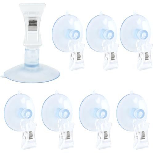 Saycker 8 Pcs Suction Cup Clips, Clear Wall Suction Cup Clip for Windows, Plastic Window Glass Suction Cup Holder with Clip, Clamps Holder Business Cards Clamp for Bathroom Kitchen Window