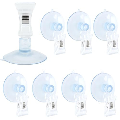 Saycker 8 Pcs Suction Cup Clips, Clear Wall Suction Cup Clip for Windows, Plastic Window Glass Suction Cup Holder with Clip, Clamps Holder Business Cards Clamp for Bathroom Kitchen Window