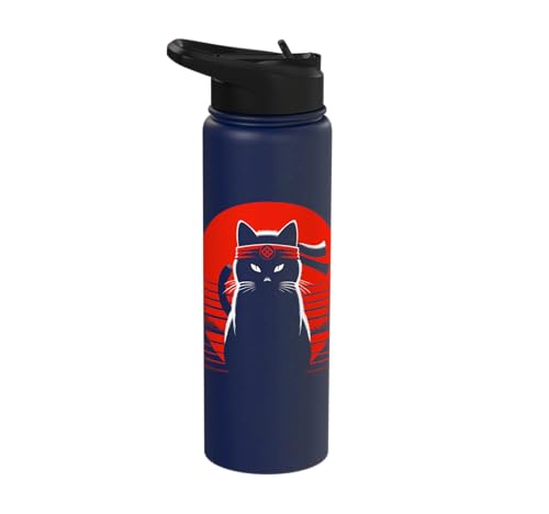 Japanese Cats Lovers And Cool Fighting Ninja Cat Fighter Stainless Steel Insulated Water Bottle - color: Navy Blue