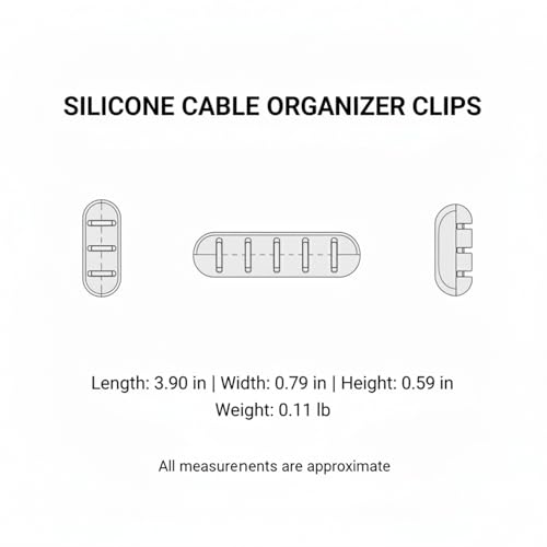 White Silicone Cable Organizer Clips with Adhesive Backing for Desk, Car Dashboard & Wall Cord Management