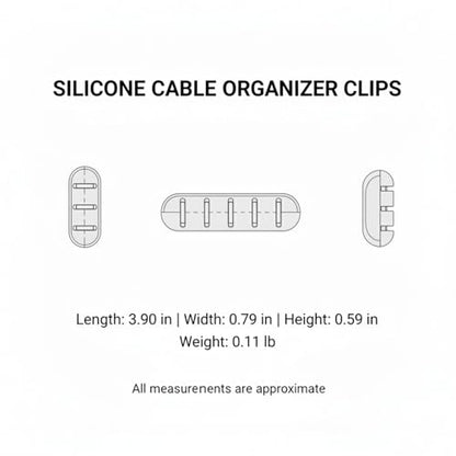 White Silicone Cable Organizer Clips with Adhesive Backing for Desk, Car Dashboard & Wall Cord Management