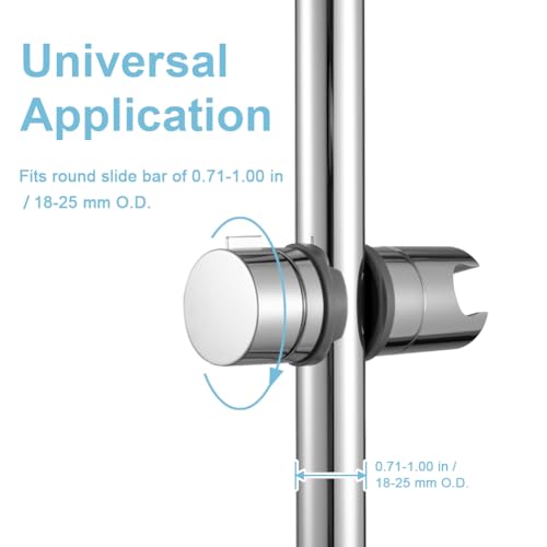 OFFO Shower Head Holder for Slide Bar Adjustable 0.71-1.00 in(18-25 mm) O.D, Adjustable Holder for Slide Bar Slider Clamp Bathroom Replacement, 360 Degree Rotation Sprayer Holder, Chrome Plated