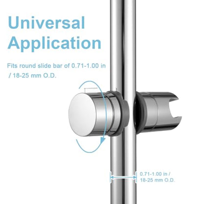 OFFO Shower Head Holder for Slide Bar Adjustable 0.71-1.00 in(18-25 mm) O.D, Adjustable Holder for Slide Bar Slider Clamp Bathroom Replacement, 360 Degree Rotation Sprayer Holder, Chrome Plated