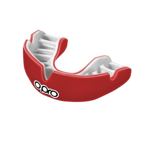 OPRO Instant Custom-Fit Mouthguard – Dentist Level Gum Shield Adult and Kids – OPRO Mouth Guard Boxing and MMA, Self-Fit Gum Shield Rugby – Maximum Protection with Dental Warranty (Red/White) - color: Red/White, size: Youth (Under 10)