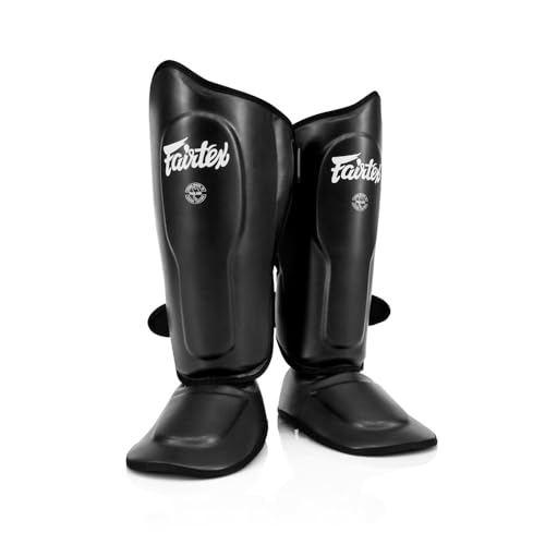 Fairtex SP9 Ultra Ergo Shin Guard Durable Syntek Leather Muay Thai Shin Pad - color: Black, size: Medium
