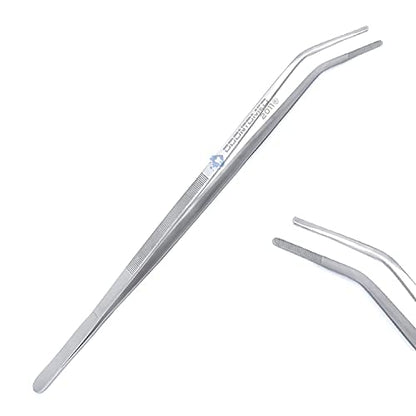 (Huge Jumbo Aquarium Aqua Tweezers) Thumb Dressing Forceps Curved Serrated 18" Long Stainless Steel Tweezers