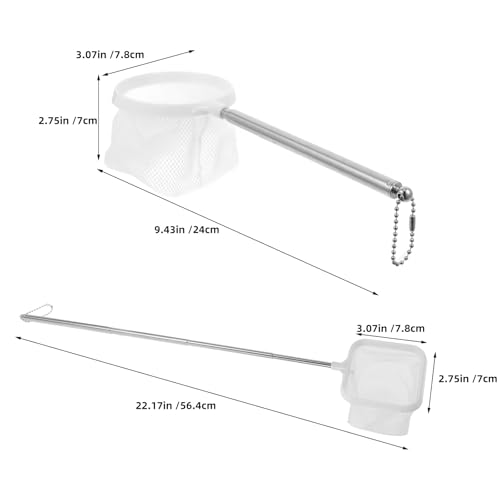 2pcs Aquarium Fish Net, 9.45" to 22.2" Long Handle, Handheld Fine Mesh Tank Scoop Net, Telescopic Cleaning Accessory for Aquatic Plants and Fish Debris