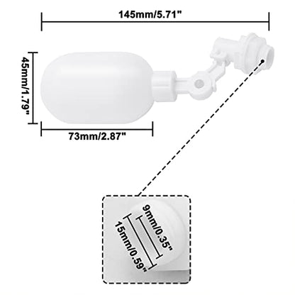 3/8inch Tube Float Ball Valve Water Level Control, Adjustable Plastic Water Purifiers Float Valve Kit for Tank Aquariums Aquaculture (Side Install)