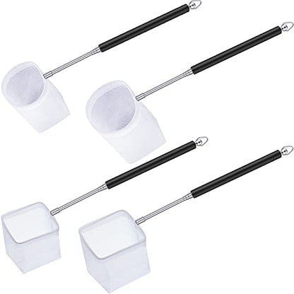 4 Pieces Fish Tank Shrimp Net Extendable Handle Shrimp Net Stainless Steel Small Aquarium Catch Mesh with Adjustable Handle for Aquarium Fish Tank Pond