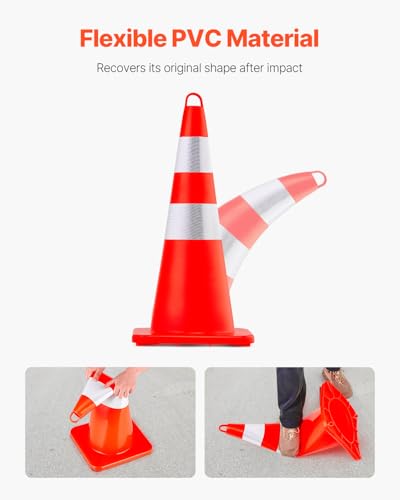 VEVOR Safety Cones, 12 x 28" Traffic Cones, Orange PVC