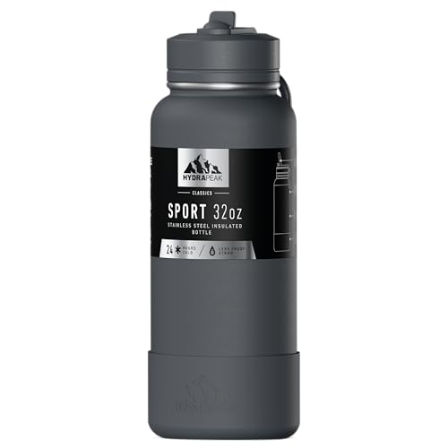 Hydrapeak 32oz Sport Insulated Water Bottle with Straw Lid, Leak & Spill Proof, Keeps Drinks Cold for 24 Hours, Hot for 12 Hours (Grey Matter) - color: Grey Matter