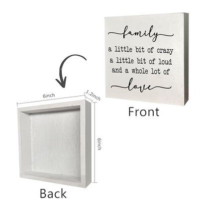 KEUSPI Farmhouse Desk Decor,Family a Little Bit of Crazy Rustic Family Wood Block Plaque Box Sign Desk Decor for Home Living Room Wall Tabletop Shelf Decorations 6x6