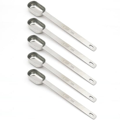 5PCS 1tsp (1/3tbsp, 5ml) Single Measuring Spoon, Stainless Steel Long Handle Individual Teaspoons Only - size: 1tsp|1/3tbsp|5ml|1/6oz