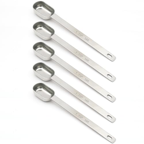 5PCS 1tsp (1/3tbsp, 5ml) Single Measuring Spoon, Stainless Steel Long Handle Individual Teaspoons Only - size: 1tsp|1/3tbsp|5ml|1/6oz
