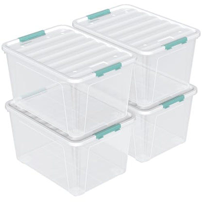 4 Pack 85 Quart Large Latching Storage Box Bin with Wheels, Clear - size: 85 Qt
