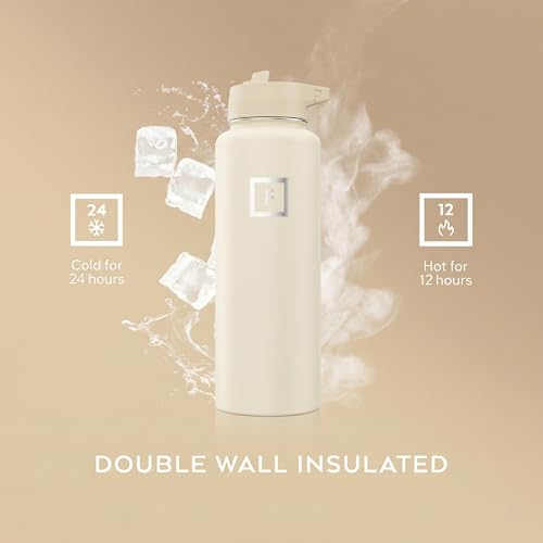 IRON °FLASK 40 oz Wide Mouth Water Bottle with Straw - color: Cashmere Cream, style: Straw - 40 Oz (1 Lid)