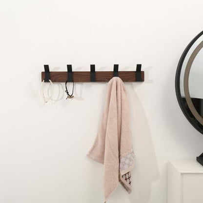 Coat Rack Wall Mount - 16.9 Inches Coat Rack Wall Mount with 5 Hooks Walnut Wood Coat Hooks Wall Mounted Rustproof Coat Hanger Black Aluminum Wall Hooks for Hanging Coat Hat Backpack Key - size: 5 Hooks