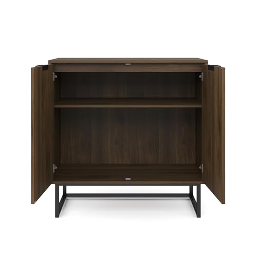Nathan James Enloe Modern Sideboard Buffet Storage Accent Cabinet with Doors in a Rustic Walnut Finish and Black Matte Metal Base for Hallway, Entryway, Kitchen or Living Room, Walnut/Black