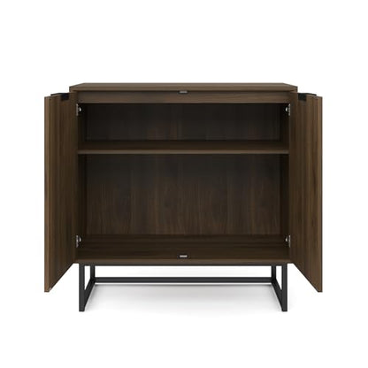 Nathan James Enloe Modern Sideboard Buffet Storage Accent Cabinet with Doors in a Rustic Walnut Finish and Black Matte Metal Base for Hallway, Entryway, Kitchen or Living Room, Walnut/Black