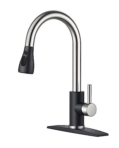 FORIOUS Kitchen Faucets with Pull Down Sprayer, High Arc Single Handle Classic Stainless Steel Sink Faucet 1 or 3 Hole, Suitable for Farmhouse Camper Laundry Rv Bar, Black Brushed - color: Black&Brushed, style: Classic
