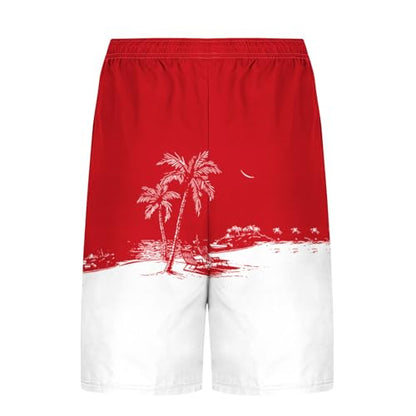 Men's Swim Trunks with Compression Liner Drawstring Bathing Suits Board Beach Shorts with Pockets - color: Red, size: Large
