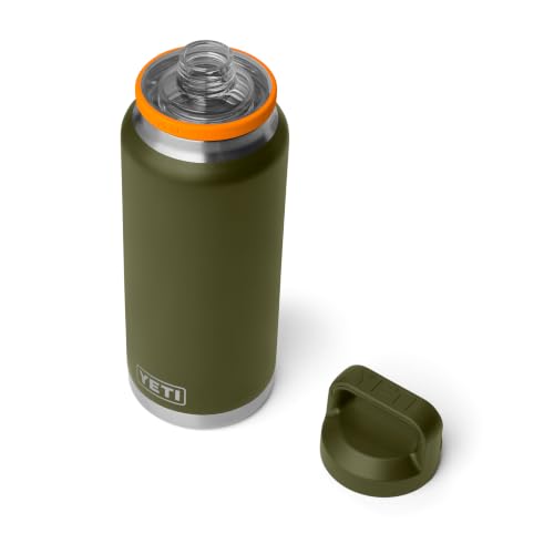 YETI Rambler 36 oz Bottle, Vacuum Insulated, Leakproof, Stainless Steel with Chug Cap - color: Olive/King Crab Orange