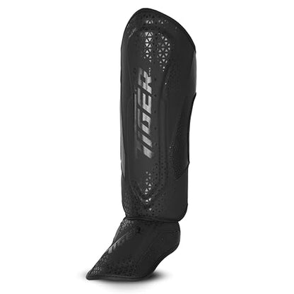 Shin Guards MMA, Muay Thai, Kickboxing, Leg Instep Protection Pads, Kicking, Sparring, Training Gear, Karate, Boxing, Taekwondo - Unisex - Black and White Colors - color: Matte Black, size: Small