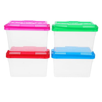 Kisangel 4Pcs Mini Handheld Aquarium Box Transparent Plastic Pet Carrier with Handle for Small Fish Turtles Reptiles and Hamsters for Travel and Safe Transport