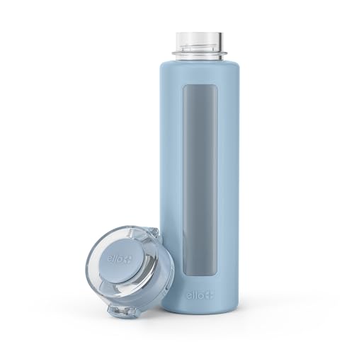 Ello Syndicate 20oz Glass Water Bottle with Flip Lid and Sleeve, Tech Blue - color: Tech Blue, size: 20 Ounces