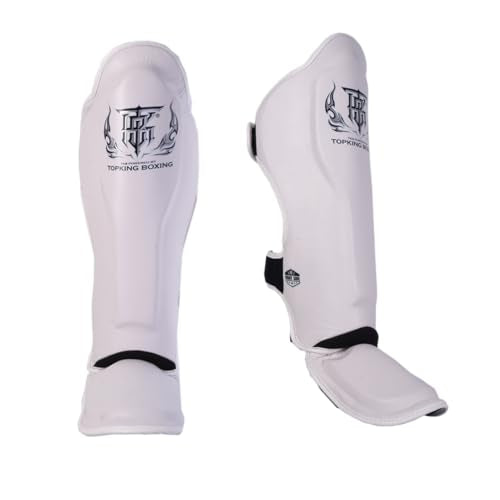 Top King New Pro Leather Shin Guards for Muay Thai - color: White, size: Medium