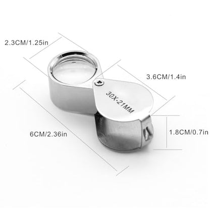 QiCheng&LYS Jeweler Pocket Loupe Magnifier, 30X Glass Lens Magnifying Glass for Jewelry, Coins, Stamps,Antiques and More (Silver)… - color: Silver