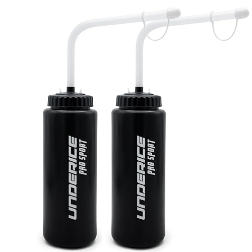 UICE Water Bottle with Straw,1 Liter Easy Squeeze Bottles for Hockey Curved Long Straw Built In Finger Grip,Sports Water Bottle for Football, Lacrosse, Boxing,Fitness-Black - color: black