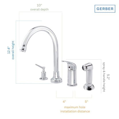 Gerber Plumbing Melrose Single Handle Kitchen Faucet with Side Spray and Soap Dispenser