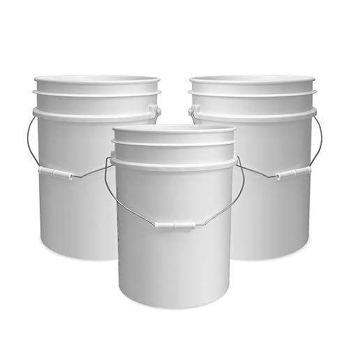 5 Gallon Bucket - Food Grade Bucket, Metal Handle Grip, BPA-Free, Heavy-Duty 90 Mil HDPE Plastic Pail, Stackable Utility Container, Made in USA, Lid Not Included, White, 3 Packs - color: White, size: 3 Packs