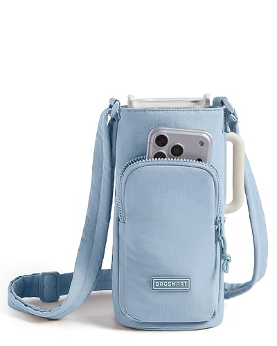 BAGSMART 40oz Water Bottle Holder with Strap, Quilted Gym Accessories | Magnetic or Classic Design, Lightweiht Tumbler Drink Carrier, Quilted Crossbody Purse - color: French Blue, size: 40oz Magnetic