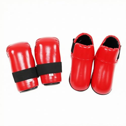 Taekwondo Guard Set Padded Foot Protectors Black Trim Sports Gear - color: Red, size: X-Small