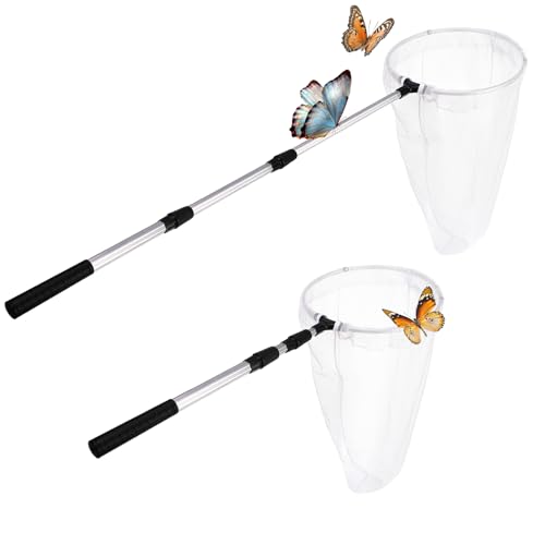 Kingrol 2 Pack Insect and Butterfly Nets, 10.5" Ring, 21.5" Net Depth, Bugs Fishing Catching Net with Telescopic Handle for Adults and Kids, Extendable 48 Inch