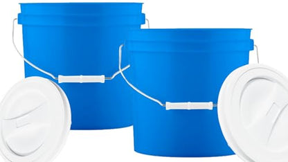 2 Gallon Food Grade BPA Free Made in USA Blue Bucket Container with White Screw on Lid (Pack of 2)