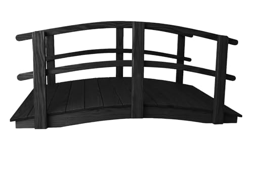 6 FT Black Amish Made Garden Bridge with Double Rails for Walkway, Backyard Pond & Landscaping, Outdoor Wooden Footbridge for Koi Pond, Japanese Style Decorative Bridge, Made in USA - color: BLACK, size: 6 FT Bridge & Rails