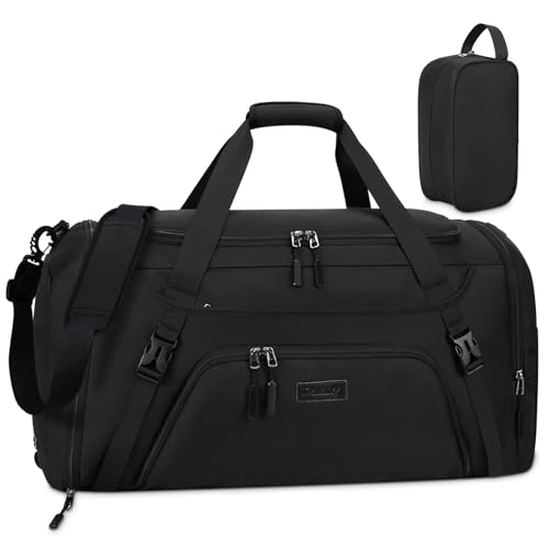 Gym Duffle Bag for Women Men 40L Waterproof Sports Travel Duffel Bags with Shoe Compartment,Wet Pocket Large Weekender Overnight with Toiletry Bag,Black - size: 40L