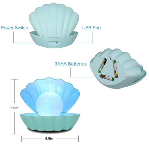 Shell Pearl Beach Themed Night Light, RGB 8 Colors Changing Mood Shell Pearl Lamps, Bedside LED Clamshell Portable Night Lights for Bar (Green) - color: Green